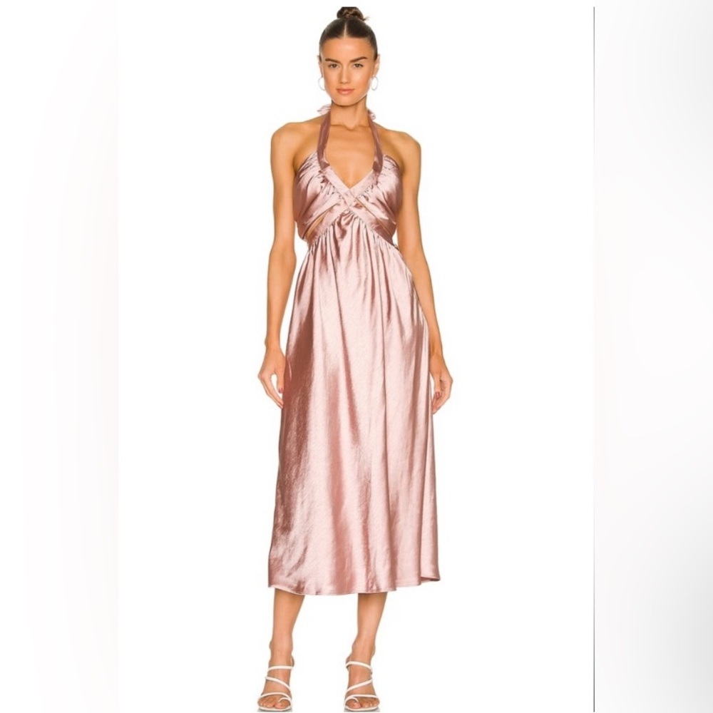 #37 Revolve Line & Dot Emma Cut Out Satin Midi Dress in Mauve